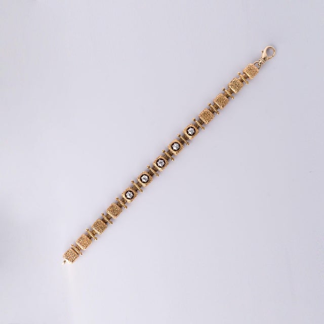 Vintage 14k Gold 1.50 Carats Tw Old European Cut Diamond Cube Link Bracelet For Sale In Los Angeles - Image 6 of 8