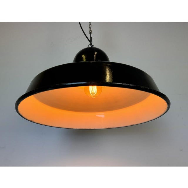 Industrial Black Enamel Factory Pendant Lamp, 1960s For Sale - Image 14 of 16