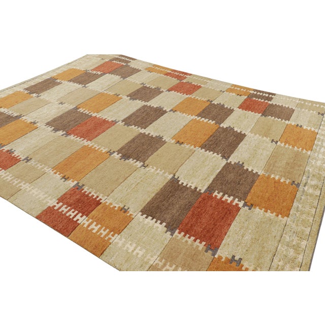 Rug & Kilim Rug & Kilim’s Scandinavian Style Rug in Beige-Brown Gold & Red Geometric Pattern For Sale - Image 4 of 7