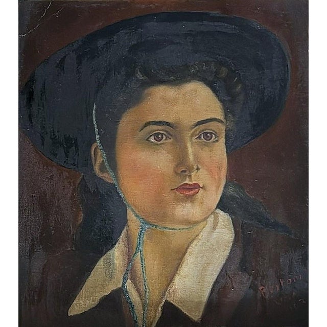 Mid 20th Century Italian Figurative Oil on Canvas Portrait of a Young Woman With Giltwood Frame For Sale - Image 4 of 18
