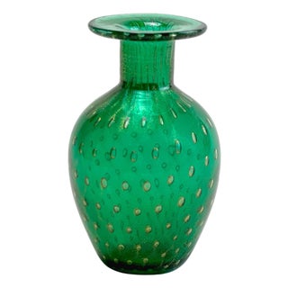 Vintage Italian Murano Glass Vase with Bullicante, 1980s For Sale
