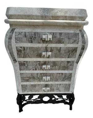 Maitland Smith tessellated marble 5 drawers petite Commode.