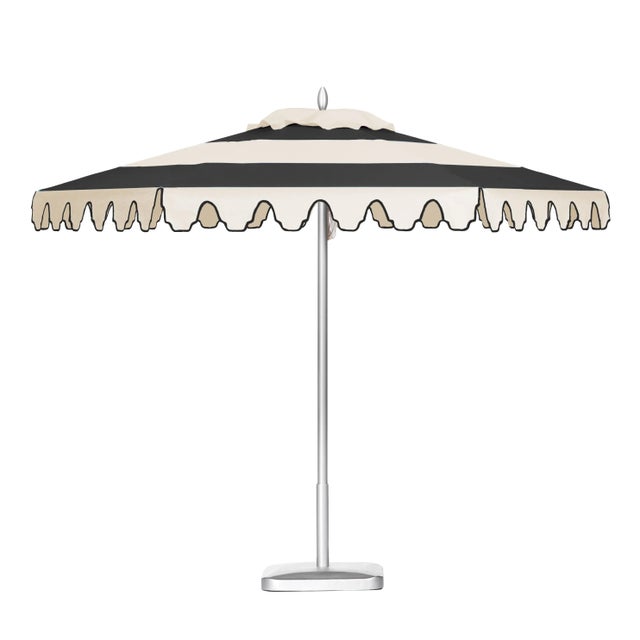 Beach Club Classic 9' Patio Umbrella, Black and White For Sale - Image 4 of 5