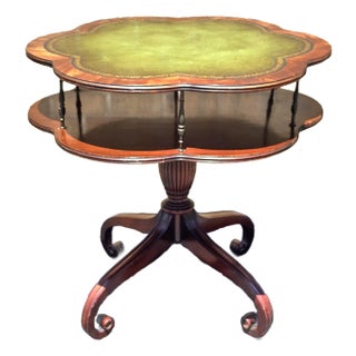 English Regency Style Mahogany and Tooled Leather Inset Top Two Tier Table For Sale