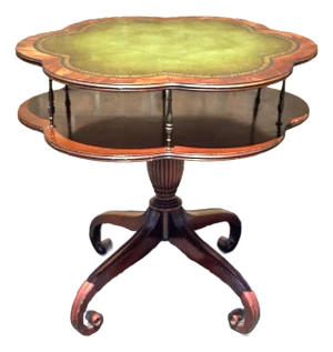 English Regency Style Mahogany and Tooled Leather Inset Top Two Tier Table