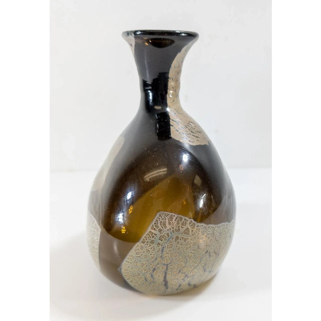 Mid-Century Art Glass Hand-Blown Olive Green and Silver Vase For Sale In New York - Image 6 of 11