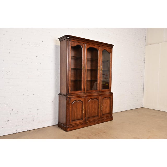 Kindel Furniture 1980sKindel Furniture French Louis Philippe Lighted Breakfront Bookcase Cabinet For Sale - Image 4 of 11
