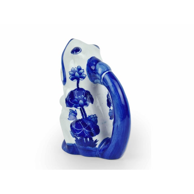 Vintage Blue and White Chinoiserie Porcelain Open-Mouthed Frog Pitcher or Bud Vase For Sale - Image 4 of 5