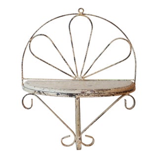 Vintage Farmhouse Distressed Half-Round Iron/Wood Shelf For Sale