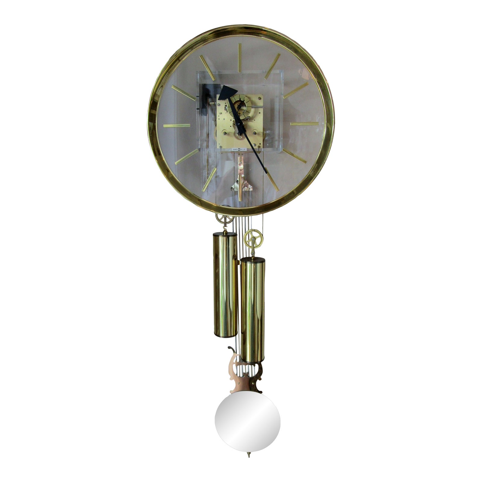 Vintage Howard Miller Lucite and Brass Wall Clock by Nelson 1970