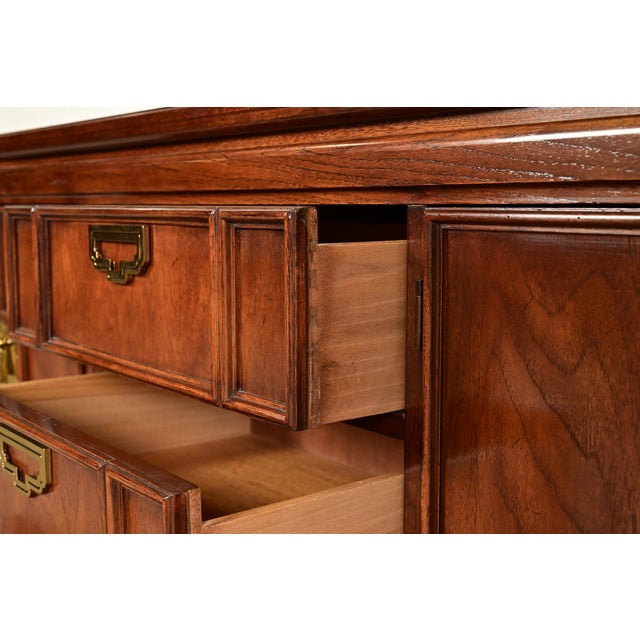 Brown Thomasville Mid-Century Hollywood Regency Chinoiserie Walnut Long Dresser or Credenza, Circa 1970s For Sale - Image 8 of 15