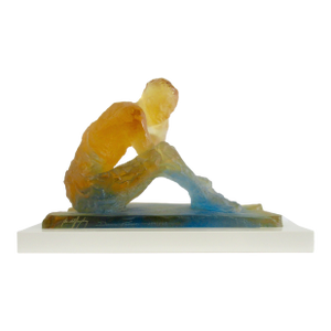 Daum, France, Michel Houplain, Signed & Numbered Crystal Pate De Verre, "La Penseur," on White Lacquer Platform Base 289/425