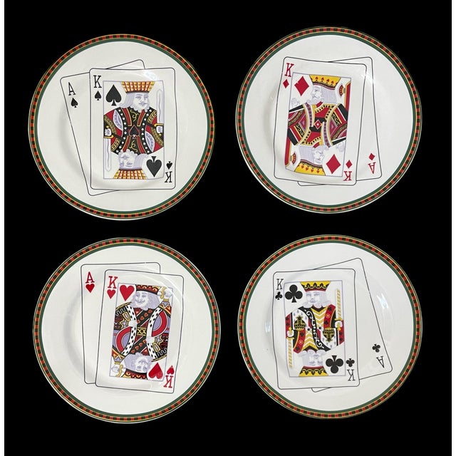 Late 20th Century Late 20th Century American Atelier Casino 5269 Porcelain 8" Salad or Snack Plates. Playing Cards - Set of 8 For Sale - Image 5 of 9