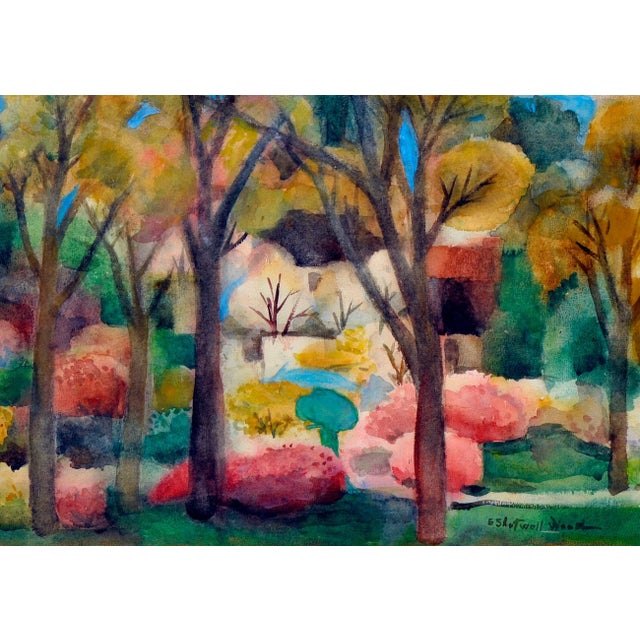 Fall leaves watercolor painting by Emily Shotwell Goeller-Wood (American, 1887-1965). Presented in a rustic giltwood...