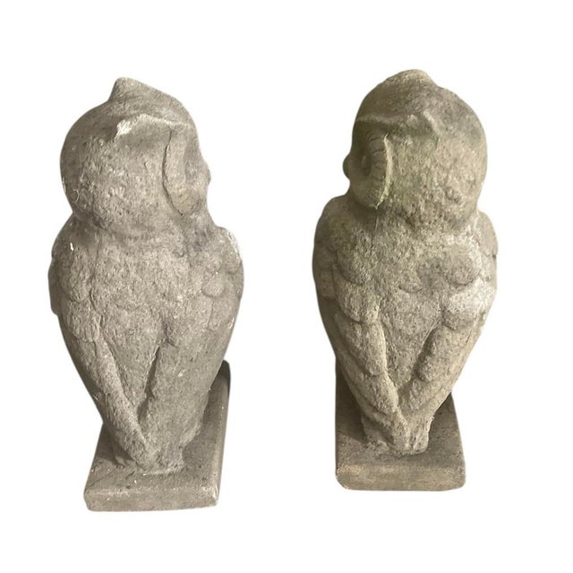 A Pair of a Vintage Cast Stone Garden Owl Statues For Sale - Image 4 of 7