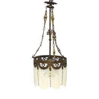 Antique French Brass Glass Rod Single-Light Chandelier, 1890s For Sale