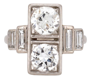 Antique Art Deco Platinum "Toi Et Moi" Old-Cut Diamond Ring Circa 1920, Size 6.75