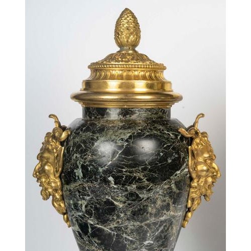 Sea Green Marble and Gilded Bronze Cassolettes, Set of 2 For Sale - Image 3 of 11