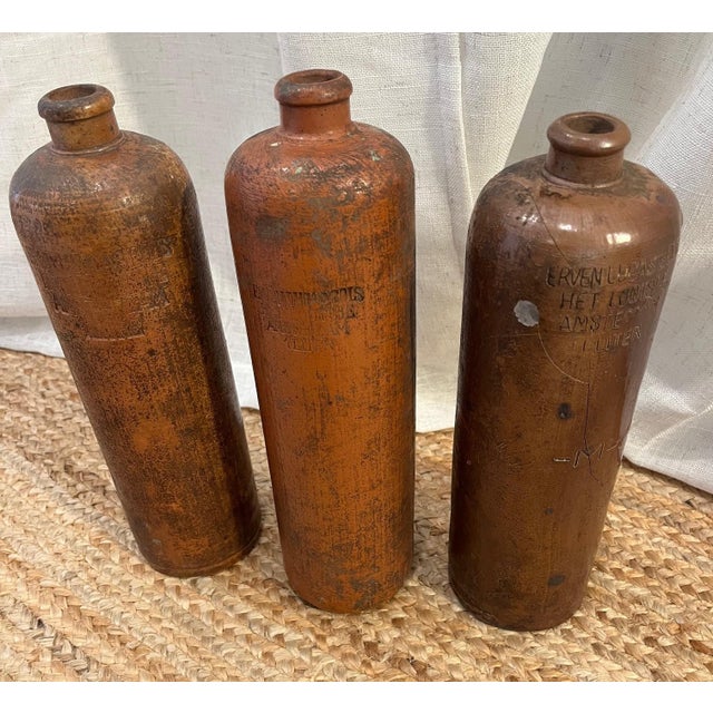 Antique Dutch Salt Glazed Stoneware Gin Bottles. Made in the 1800s - One With a Crack For Sale In Tampa - Image 6 of 15