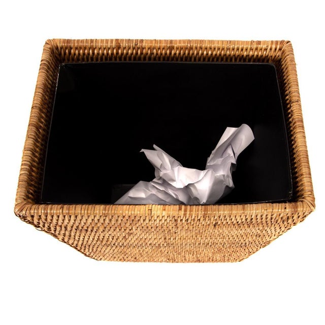 2020s Artifacts Rattan Rectangular Tapered Waste Basket with Metal Liner in Honey Brown - 11" For Sale - Image 5 of 7