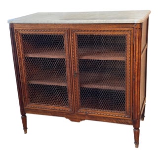 19th Century Italian Cabinet With Wire Doors and Marble Top For Sale