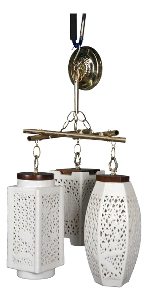 1950s Morihiro Sangyo Blanc De Chine Chinoiserie Pendant Swag Light