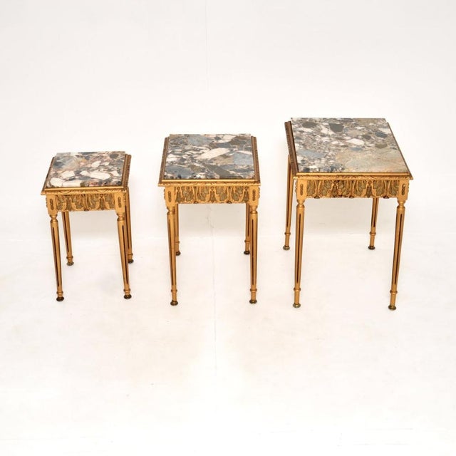 Gold Antique French Gilt Wood Nesting Tables with Marble Tops, 1930, Set of 3 For Sale - Image 8 of 14