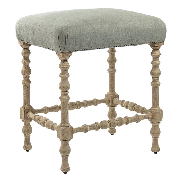 Giselle Bobbin Leg Bar Stool - Sage Linen / Natural Oak Frame For Sale