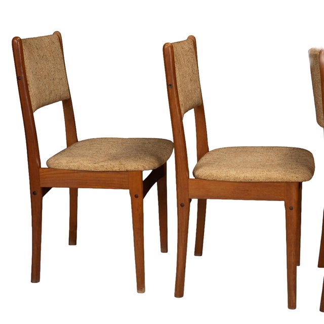 1970s Set of 4 Danish Modern Dining Chairs Teak Frame Tweed Upholstery Mid Century For Sale - Image 12 of 16