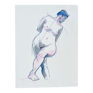 John Reilly Female Nude Watercolor and Marker For Sale