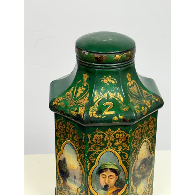Savage London Victorian Hand Painted Tole Tea Canister No. 2, 19th Century For Sale - Image 4 of 12