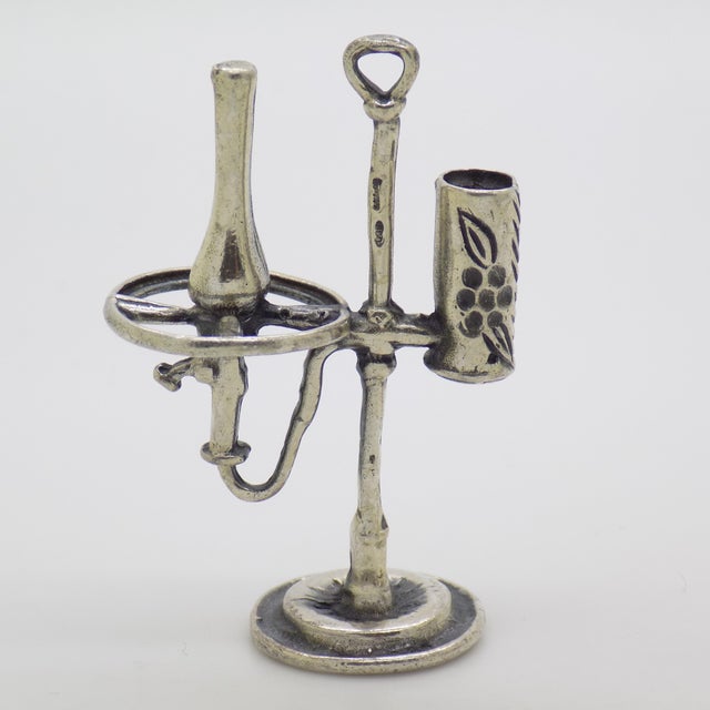 1970s Vintage Italian Handmade Genuine Silver Old Oil Lamp Dollhouse Miniature For Sale - Image 5 of 9