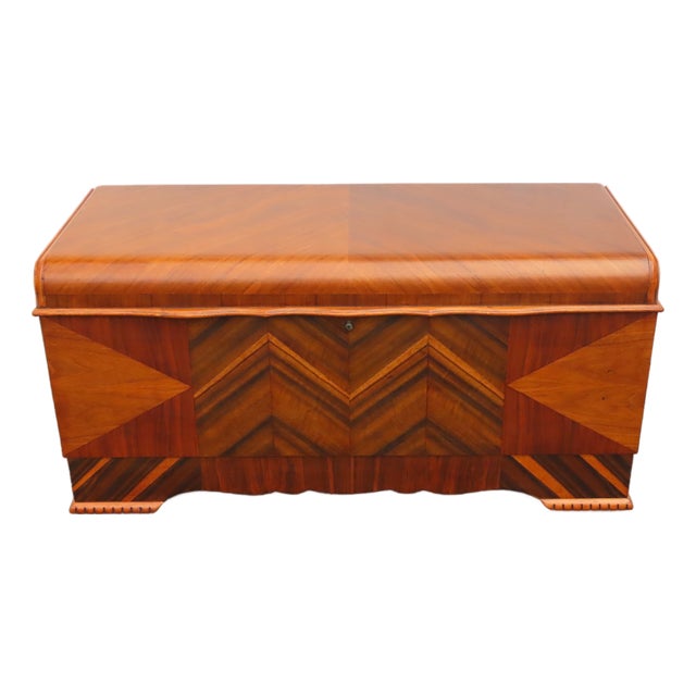 Lane Art Deco Waterfall Inlay Cedar Chest Blanket Trunk 6627 For Sale