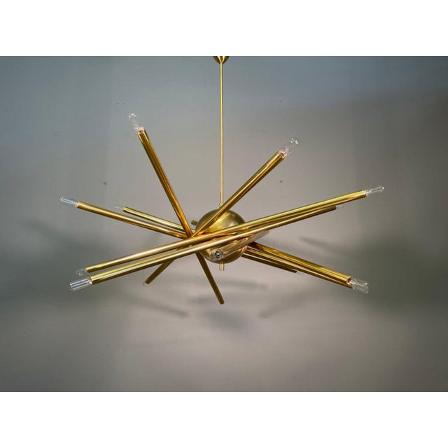Mid-Century Modern Large Shanghai Brass Chandelier attributed to Stilnovo, 1950s For Sale - Image 3 of 15