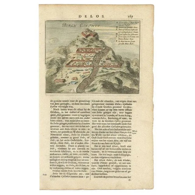 Antique print Greece titled 'Bergh Cinthus'. Old print of Mount Cinthus (birth place of Apollo), Delos, Greece. This print...