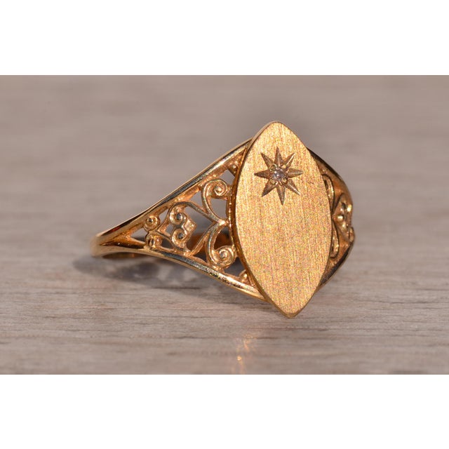 Metal The 19th Avenue: Navette Shaped Signet Ring with Natural Diamond For Sale - Image 7 of 10