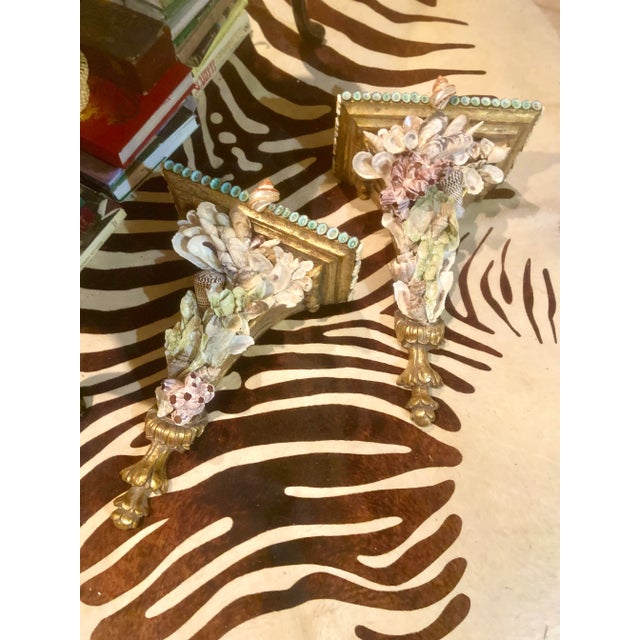 Shell-Encrusted Decorative Wall Brackets - Pair For Sale - Image 4 of 11