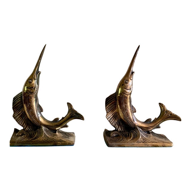 Vintage MidCentury Brass Swordfish Fish Bookends a Pair Chairish