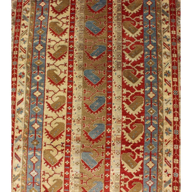 Antique Turkish Oushak Runner in Terracotta, Soft Blue, and Camel With Vertical 3'1 X 12'3 For Sale In Atlanta - Image 6 of 8