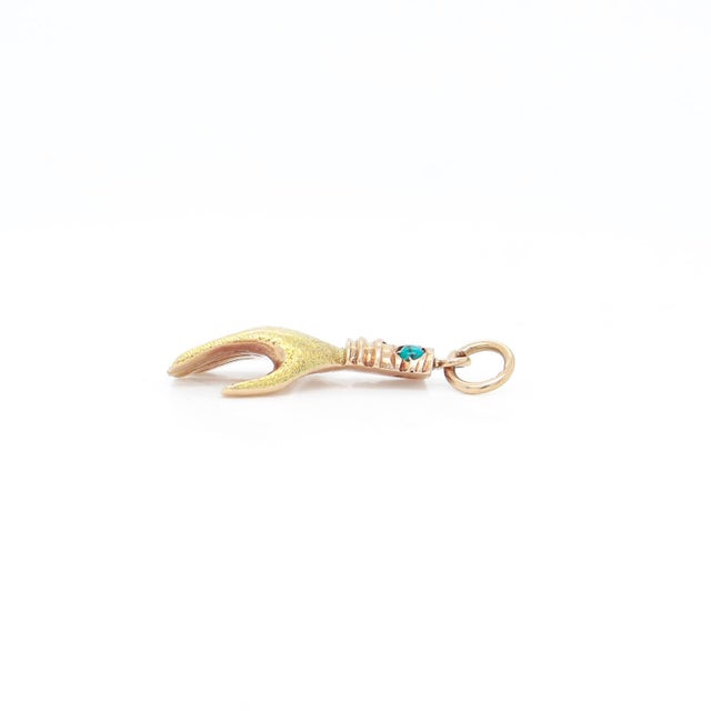 Gold Vintage 14k Gold & Turquoise Cabochon Figural Hand Charm For Sale - Image 8 of 12