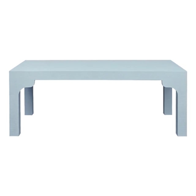 Matthew Izzo Home Kendall Light Blue Linen Parson Style Coffee Table For Sale