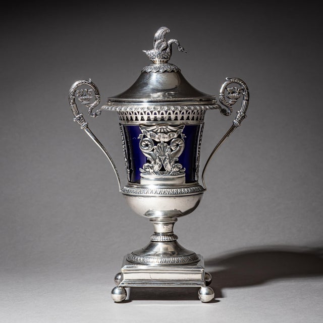 French Silver Drageoir with Cobalt Blue Glass Liner, Gilt Interior and Cahors, 1784 For Sale - Image 10 of 10