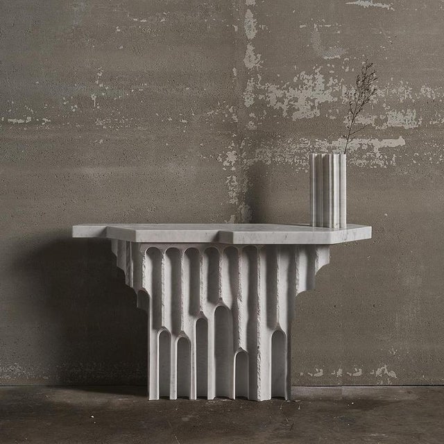 Stone Emersa Console Table in Bianco Carrara Marble by Bufalini Marmi For Sale - Image 7 of 8