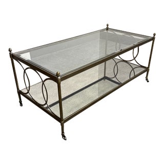 Hollywood Regency Metal + Mirrored Glass Cocktail Table, Vintage For Sale