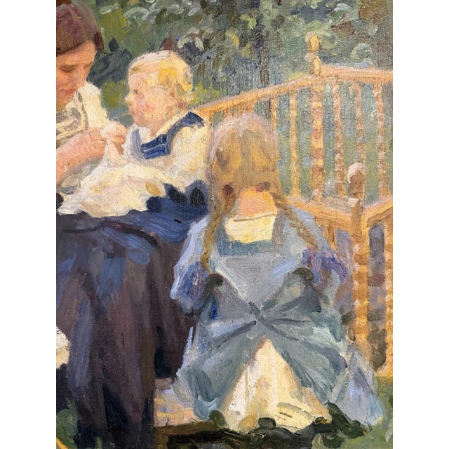 Hans Hammer, Mother with Children in the Garden, 1912, Oil Painting on Canvas For Sale - Image 7 of 13