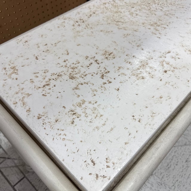 Vintage Off White Wrought Iron Console Table Travertine Stone Top Hollywood Regency For Sale - Image 4 of 7