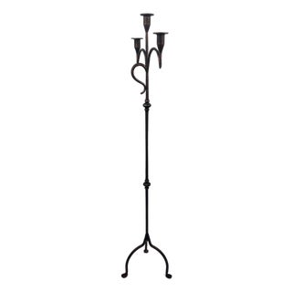 Hand Forged Iron Floor Candelabra 50.5″ (128cm) Antique Copper Patina 3-Arm Tall & Slim Candle Holder Rustic Decor For Sale
