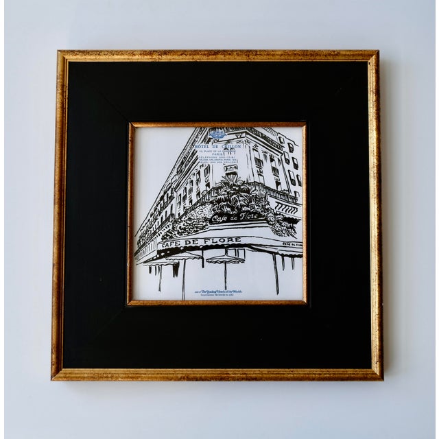 Illustration Framed Drawing of Cafe De Flore on Vintage Stationery For Sale - Image 3 of 5