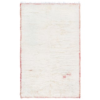 Doris Leslie Blau Mid-Century Vintage Moroccan Tribal Cream Hand-Knotted Rug For Sale