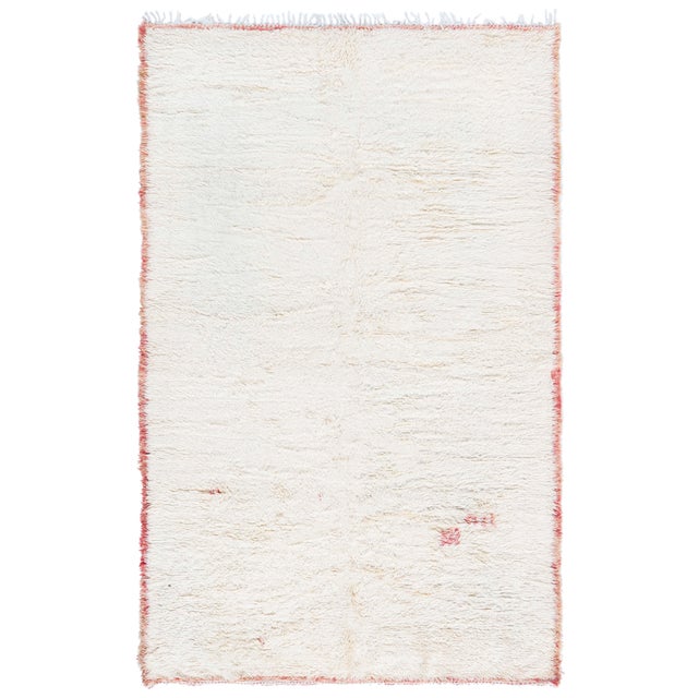 Doris Leslie Blau Mid-Century Vintage Moroccan Tribal Cream Hand-Knotted Rug For Sale